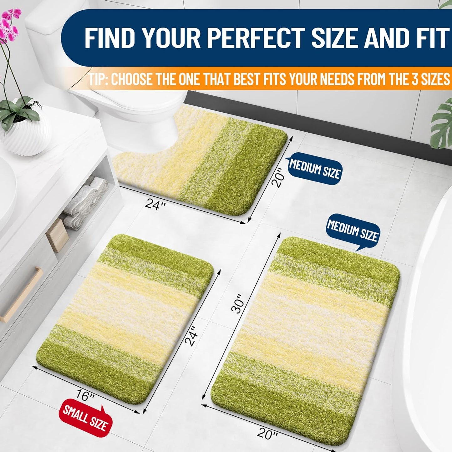 OLANLY Luxury Toilet Rugs U-Shaped 24x20, Extra Soft and Absorbent Microfiber Bathroom Rugs, Non-Slip Plush Shaggy Bath Mat, Machine Wash Dry, Contour Bathroom Mats for Toilet Base, Olive Green