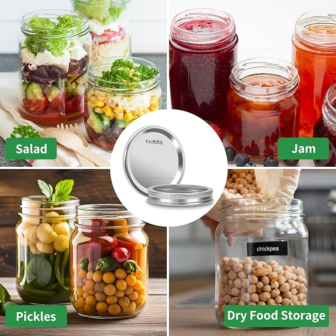 52Pcs Mason Jar Lids with Rings Regular Mouth, Upgrade Canning Lids with Rings/Bands for Ball, Kerr Jars and More, Split-Type with Leak Proof & Airtight, Food Grade Material for Mason Jars