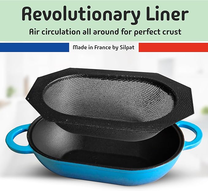 LoafNest: No-Knead Artisan Bread Kit. Incredibly easy! Cast Iron Dutch Oven [2 qt] and Perforated Non-Stick Silicone Liner.