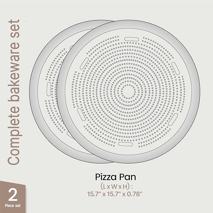 Bakken 16 Inch Non-Stick Pizza Pan 2 Pack, Round Carbon Steel Pizza Tray with Perforated Holes, PFOA, PFOS, & PTFE-Free, Dishwasher & Oven Safe Up To 450°F, Durable Nonstick Coating, Blue
