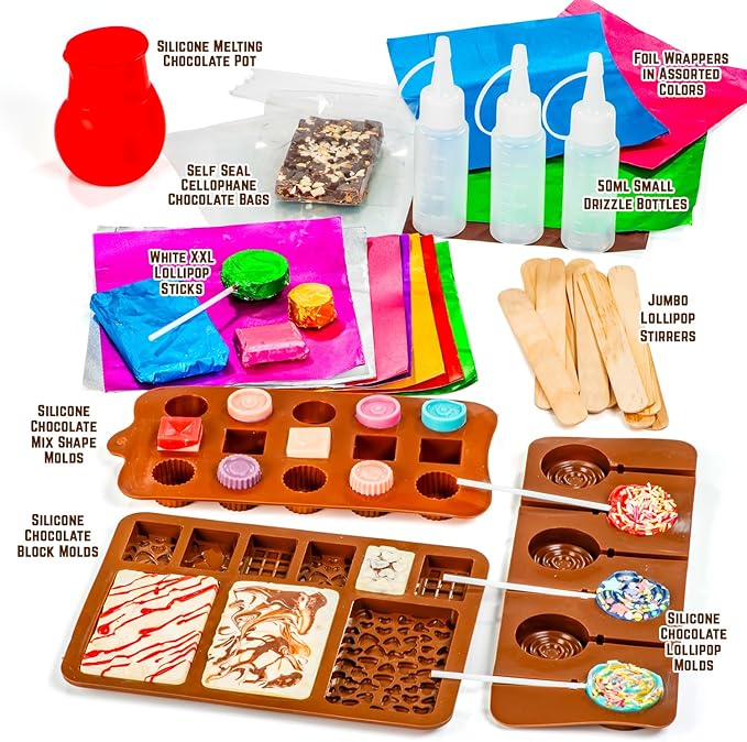 GirlZone Little Choco Delights Maker Kit, Chocolate Making Set for Kids with Candy Bar Molds, Lolly Sticks & Wrappers, Fun Creative Activity, Birthday Gift for Girls Ages 8+