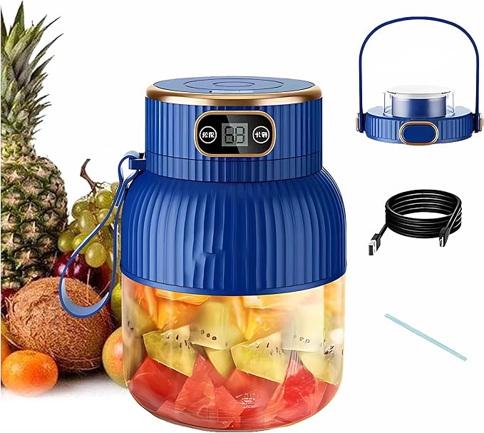 Portable Blender,Portable Blender for Shakes and Smoothies, Personal Size High Speed Blender,21oz USB C Rechargeable Blender for Travel/Picnic/Office/Gym/Sport (BLUE WITH CUP LID)