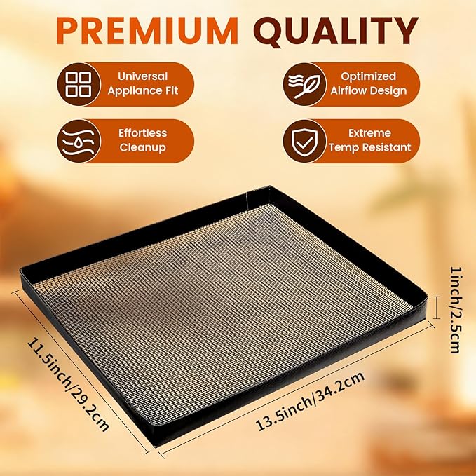 Professional-Grade 1-Pack PTFE Mesh Oven Baskets, 11.5x13.5x1 Inch Non-Stick Solid Oven Trays for Commercial Kitchens & High-Volume Cooking