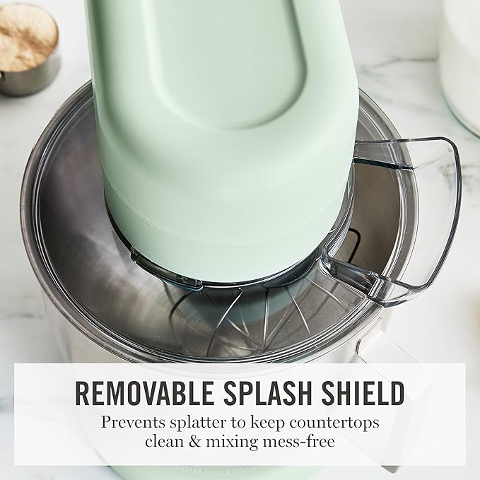 Martha Stewart  Tilt-Head Stand Mixer, 12 Speed, 5.3QT Stainless Steel Bowl, Splash Guard with Pour Chute, Whisk, Dough Hook, Flat Beater, Electric Kitchen Baking Mixer, Bread, Cake, Whip, Honeydew