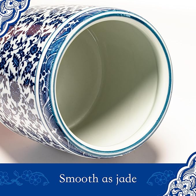 Utensil Holder, 6" Premium Ceramic Kitchen Utensil Rack for Countertop, Hand-painted blue and white porcelain made in Jingdezhen suitable for Vintage Farmhouse Kitchen Counter Decor