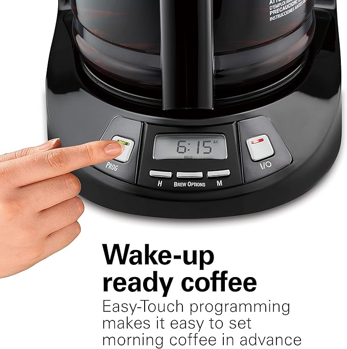 Hamilton Beach 12 Cup Programmable Drip Coffee Maker Machine, Regular & Bold Brew Options, Auto Pause and Pour, Glass Carafe, Black Stainless (46293J)