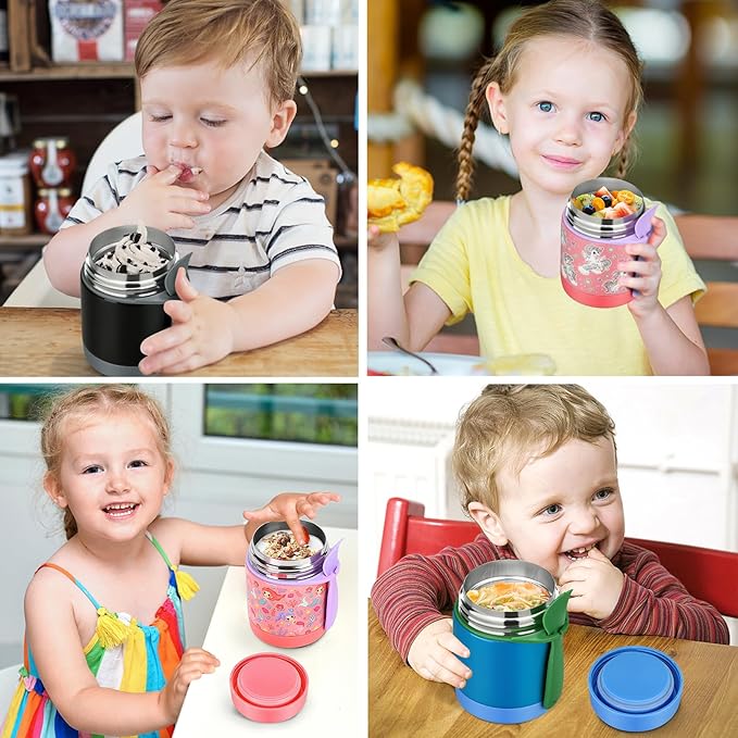 10oz Soup Thermo for Hot Food Kids,Lunch Thermo Kids Food Jar with Spoon Hot Insulated Food Containers,Leak Proof Stainless Steel Wide Mouth Lunch Thermo Jar for School(Pink-Mermaid)