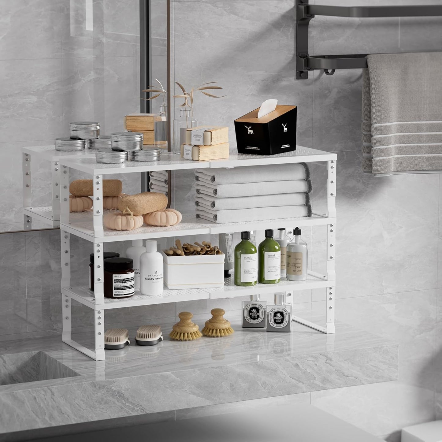 Expandable Spice Rack & Kitchen Cabinet Organizer - Stackable, Adjustable Shelves for Cabinets, Countertops, Cupboards & Pantries(2 Packs/Large/White)