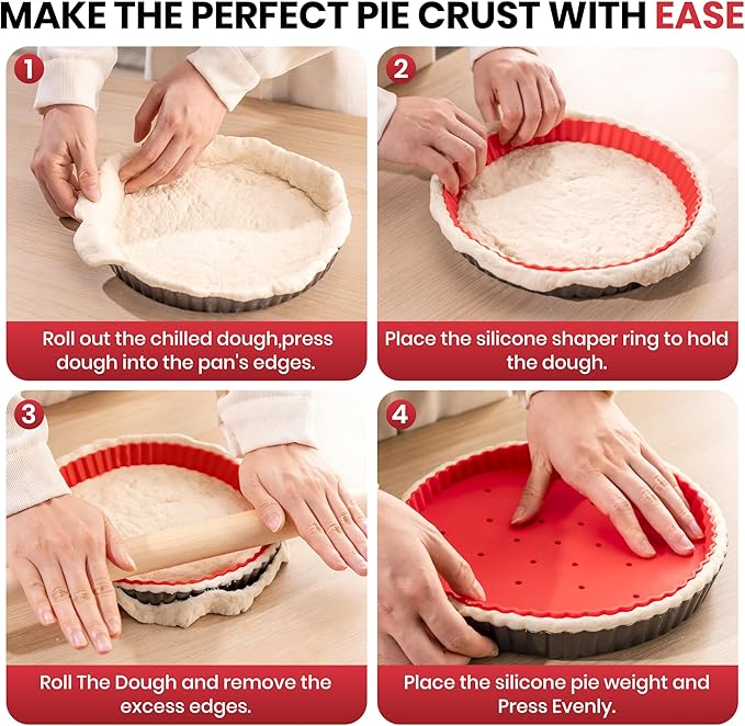 Tart Pan Kit,9 Inch Tart Pans with Removable Bottom,Non-stick Fluted Quiche Pan with Silicone Crust Shaper,Pie Weights,Brush,Sponges,Quiche Baking Dish Tart Molds For Baking Fruit Tarts,Pies & Quiches