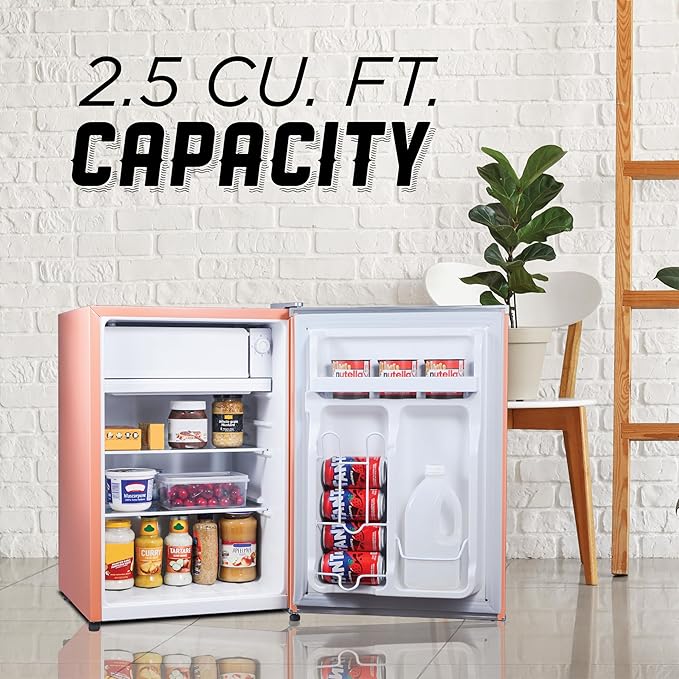 ICEBOX 2.5 Cu. Ft. Compact Refrigerator, ENERGY STAR Certified Small Refrigerator, Single Door Mini Fridge with Chiller Compartment, R600a Refrigerant, IBCR25BLS, Blush Red