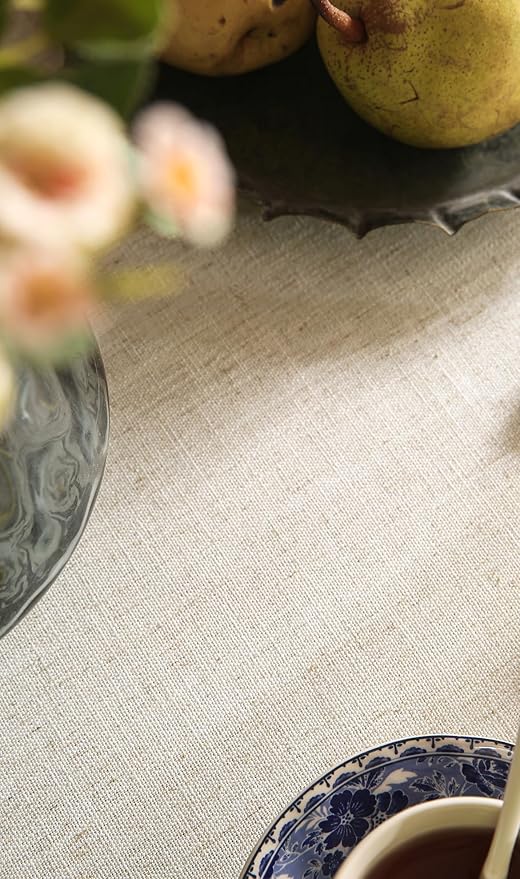 patdrea Designer Linen Vintage Blue Rectangle Tablecloth,Leaves Pattern Anti-Wrinkle Floral Extra Long Table Cloth,French Table Cover for Kitchen Dining,Thanksgiving,Party,63"x110"-Ivar B