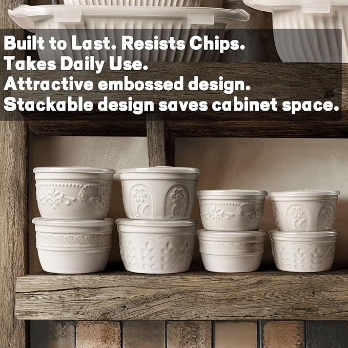Artena Ramekins with Lids, Creme Brulee Ramekins Oven Safe, Ceramic Pudding Cups, Souffle Cups, Custard Cups, Dipping Sauce Cups, Food Storage Containers with Lids, Set of 4 (Multiple Patterns, 4 oz)