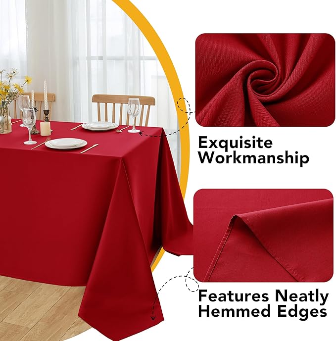 10-Pack Red Tablecloths for Rectangle Tables, 60 x 120 Inches, Stain-Resistant Polyester Fabric for 6 Foot Tables - Washable Table Covers for Weddings, Banquets, Birthday Parties, Events
