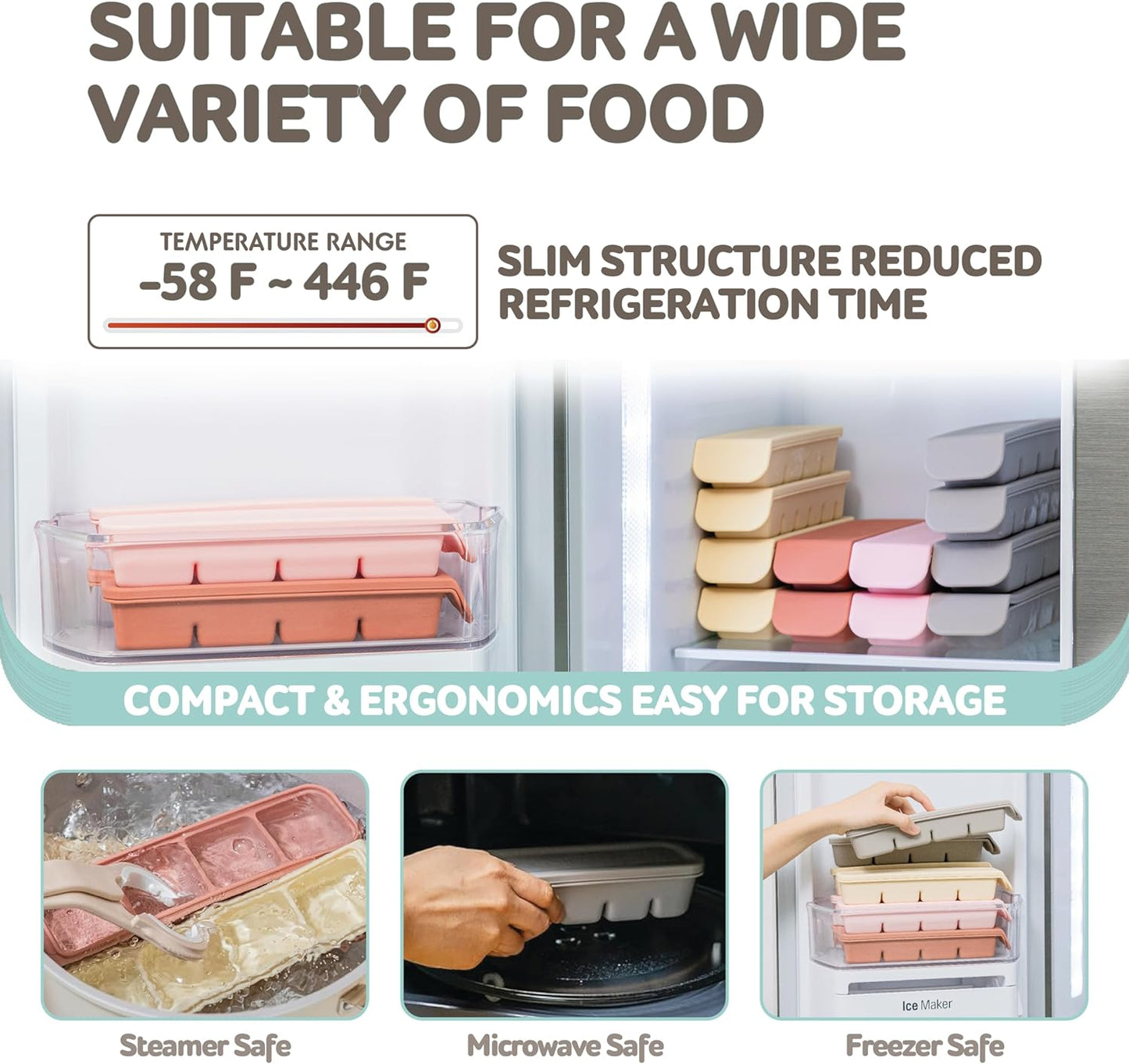 Silicone Freezer Trays with Lid, 2ea 1oz 6 Section - Leak Proof Silicone Freezer molds for Homemade Baby Food Breastmilk, Purees, Vegetables, Baby Food Jars Ice Tray with Lid BPA Free IndiePink