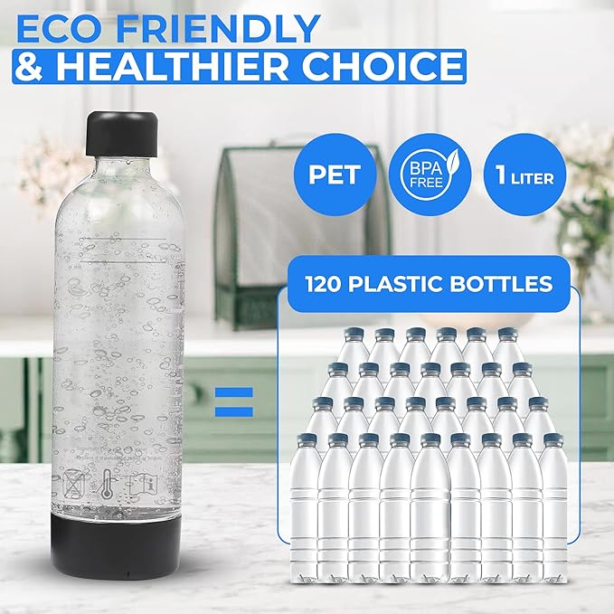 Original Soda Maker (Matte Black): Carbonate Drink (1L PET Bottle Included), Create Sparkling, Seltzer & Fizzy Water, Compatible with Any Screw-In 60L CO2 Carbonator (Not Included)