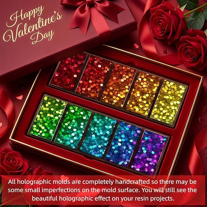 Ziliny Dot Holographic Chocolate Bar Mold Silicone, Rainbow Light Effect Chocolate Bar Deep Thick Molds for DIY Candy Dessert Baking, Candy, Wax Melts, Cake Decoration (Rectangle)