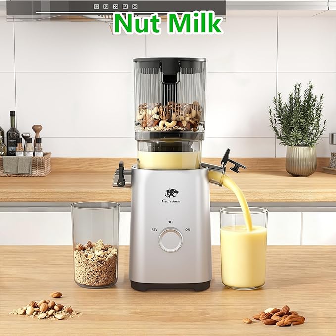 Cold Press Juicer, Juicers Machines - 5.3" Large Feed Chute for Whole Fruits & Vegetables, Powerful AC Brushless Motor, 99% Juice Yield, Ultra Quiet, Easy Clean, Extra one Replace juicer strainer