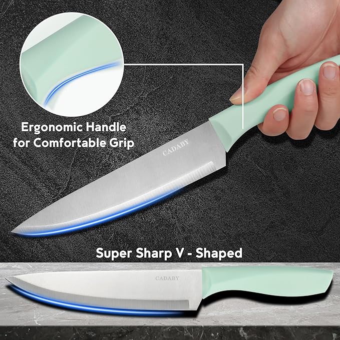 19 PCS Kitchen Cooking Utensils Set, 11 Pieces Silicone Cooking Utensils Set 6 Pieces Sharp Stainless Steel Green Knife Set with 1 Piece Cutting Board, Ideal for Apartment