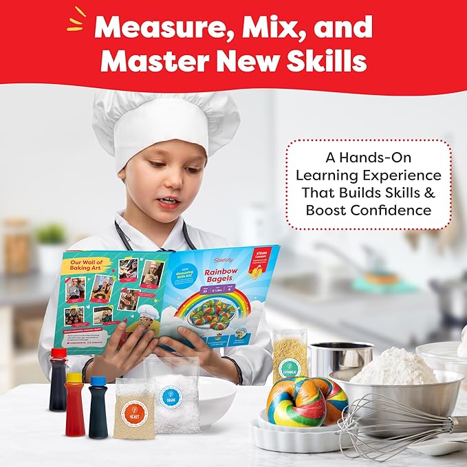 Baketivity Rainbow Bagel Kids Baking Kit - Baking Kits for Kids with Premeasured Ingredients, Step-By-Step Instructions, Video Guide, and STEM Lessons - Cooking for Ages 6-12+