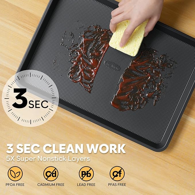 Half Sheet Pan 17.3” x 13.1”, Cookie Sheets for Baking 0.8mm Thick Non Stick Baking Sheets for Oven Heavy Duty Baking Trays