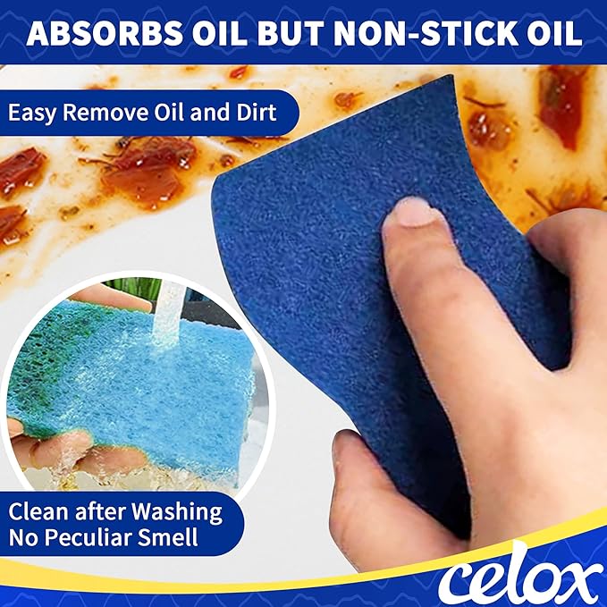 CELOX 24 Pack Non-Scratch Dish Sponge and 2 Pack Dish Brush with Soap Dispenser for Kitchen Cleaning