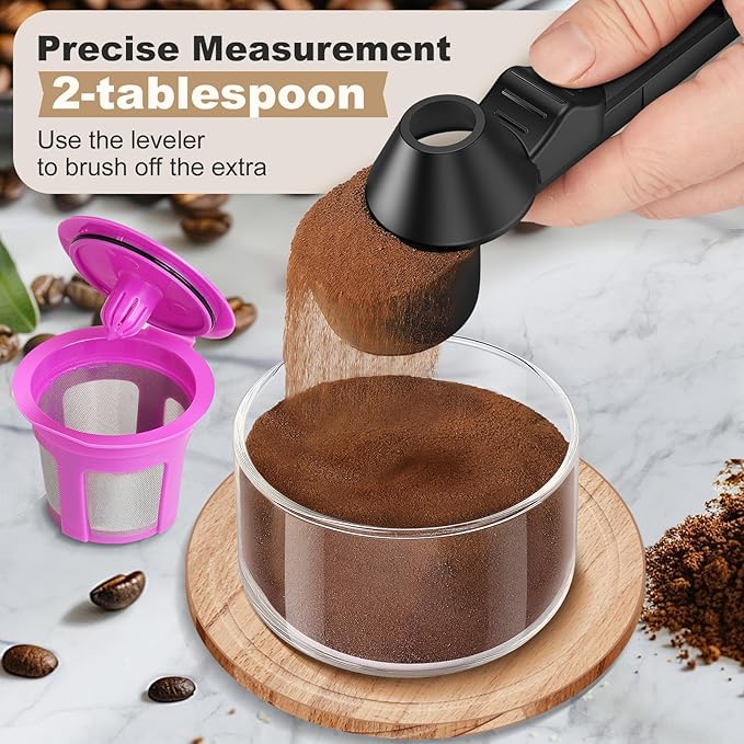 Coffee Scoop & Funnel for Reusable K Cup Refillable Coffee Pods, Coffee Measuring Spoon 2 Tablespoon Capacity, Scoop with Funnel for Ground Coffee, Protein Powder, Tea (Black, 2 Pack)