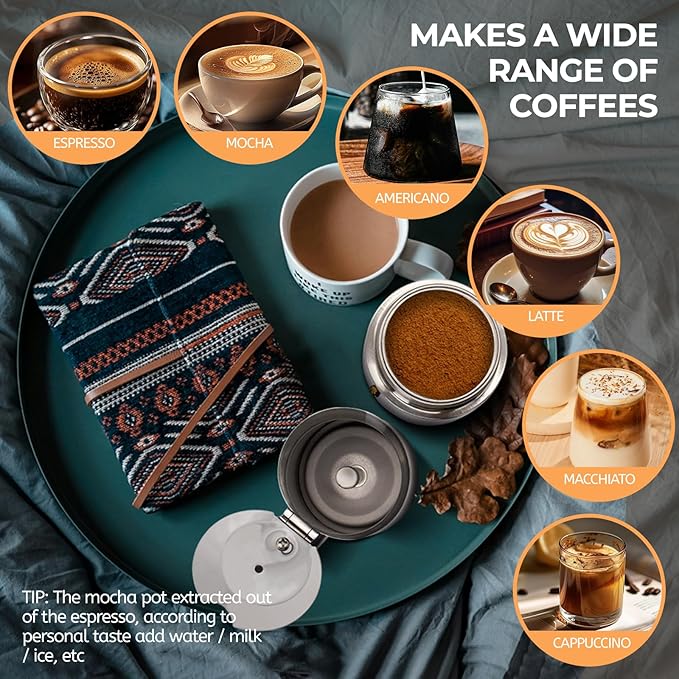 9 Cup 450ml Moka Pot Stainless Steel Espresso Coffee Maker Stovetop Coffeemaker Italian Classic Style Brewing Greca Cafe Mocha Machine for Cafeteras Lover Camping Travel and Home Use 15oz