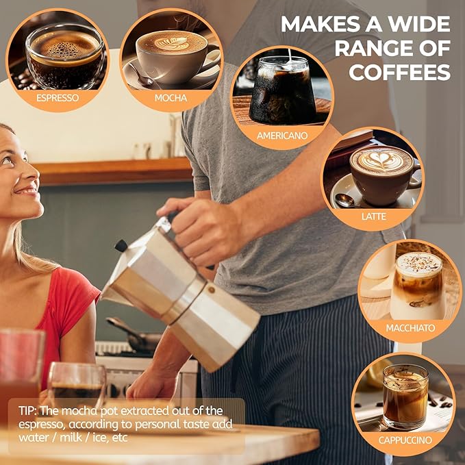 Aluminum 9 Cup 450ml Moka Pot Express Coffee Maker Stovetop Espresso Percolator Coffeemaker Italian Classic Style Brewing Greca Cafe Mocha Machine for Cafeteras Lover Camping Travel and Home Use 15oz