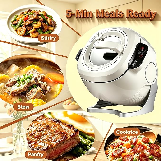 Hands-Free Auto Stir Fry Machine – 2000W Electric Wok with 360° Surround Heating, 3-Level Tiltable Pot, Smart Start & Multiple Cooking Modes for Stir-Fry, Rice, Soup, Braise