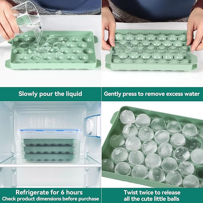 YITAHOME Round Ice Ball Cube Trays with Lid and Bin, Ice Ball Maker Molds for Freezer, Ice Container for Coffee Drinks Beverage Juice Cocktails Whiskey