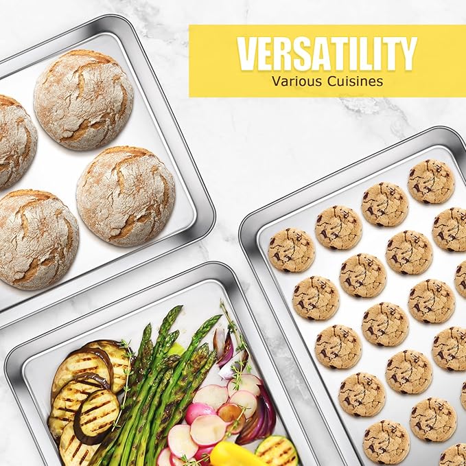 Terlulu Baking Sheet, Cookie Sheet, Stainless Steel Baking Pan, 2 Piece-16''x 12'' x 1'', Sheet Pan for Oven, Jelly Roll Pan, Baking Tray for Baking&Roasting, Nonstick&Nontoxic&Easy Clean