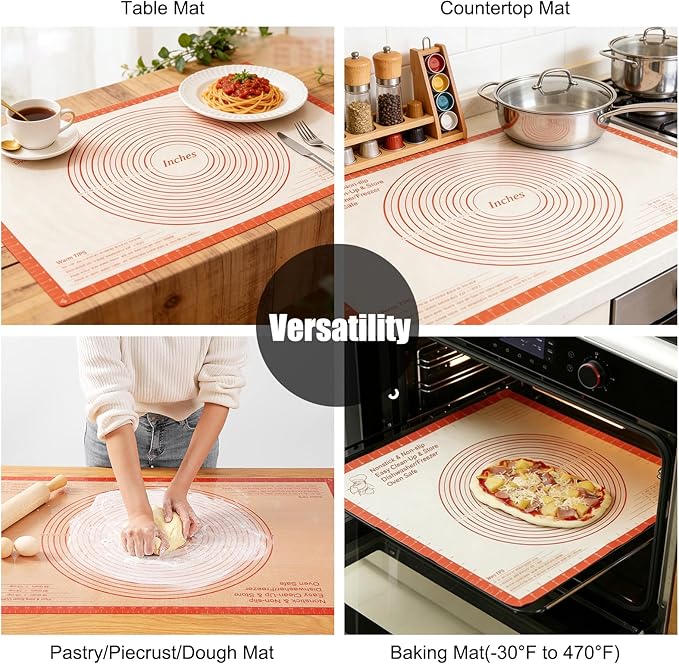 Silicone Pastry Mat 36x24 Inch Extra Large Baking Mat, Nonstick Kitchen Counter Kneading Board, Perfect for Dough, Pastry, Dough Rolling, Fondant, Pie Crust, Fondant, Cookies, Bread, Pasta, Pizza