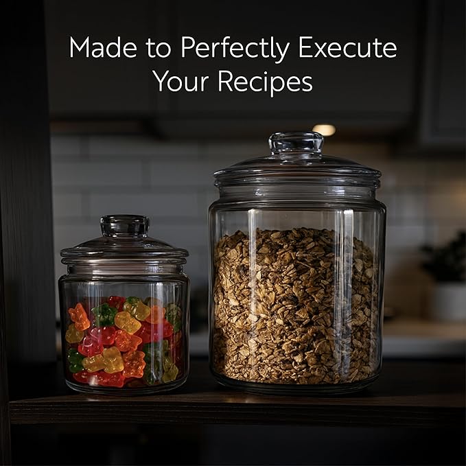 Restaurantware Vetri 0.2 Gallon Glass Storage Jar 1 Dishwashable Glass Cookie Jar - Airtight Seal Wide Opening Clear Glass Candy Jar Knob Handle Lid For Kitchen Laundry Or Storage