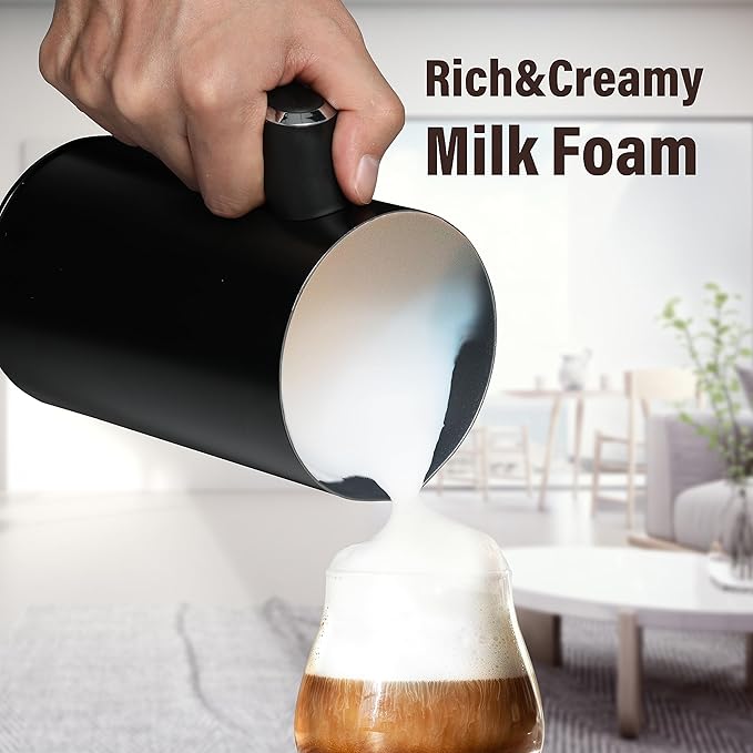 YSSOA Electric Milk Frother Handheld with Stainless Steel Stand Battery Operated Whisk Drink Mixer for Coffee, Frappe, Latte, Matcha, Hot Chocolate, Black (240ml/8.12oz, Classic Black)