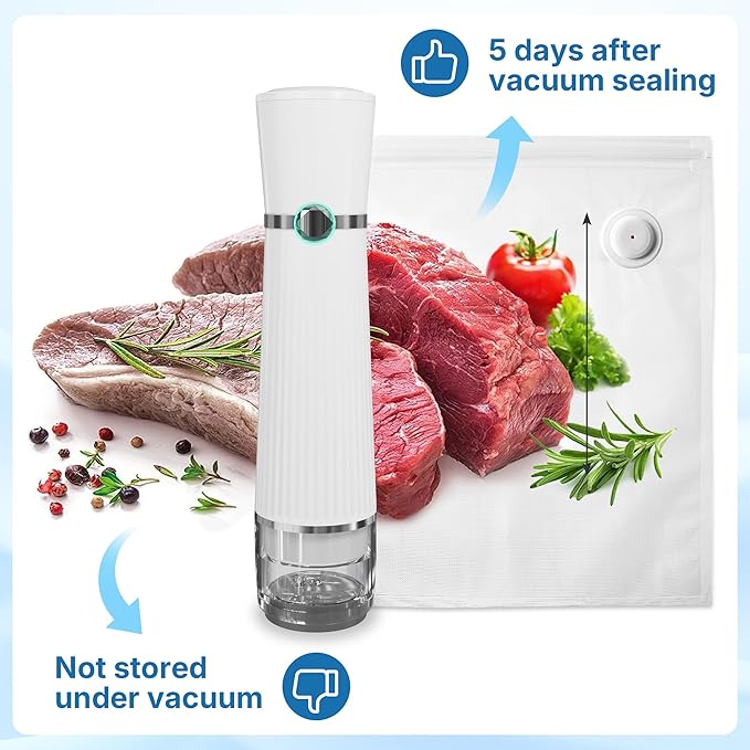 Vacuum Sealer for Food with 30 Reusable Vacuum Bags, Automatic Pressure Detection, Handheld Vacuum Sealer, Portable & Compact, White