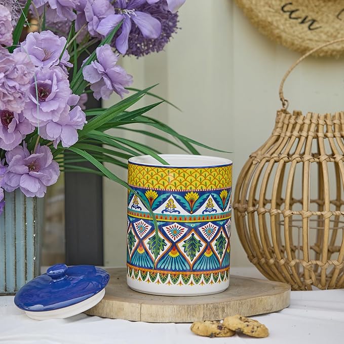 Bico Havana Ceramic Air Tight 9 inch Cookie jar, for holding coffee, powder, tea, spices, Microwave and Dishwasher Safe