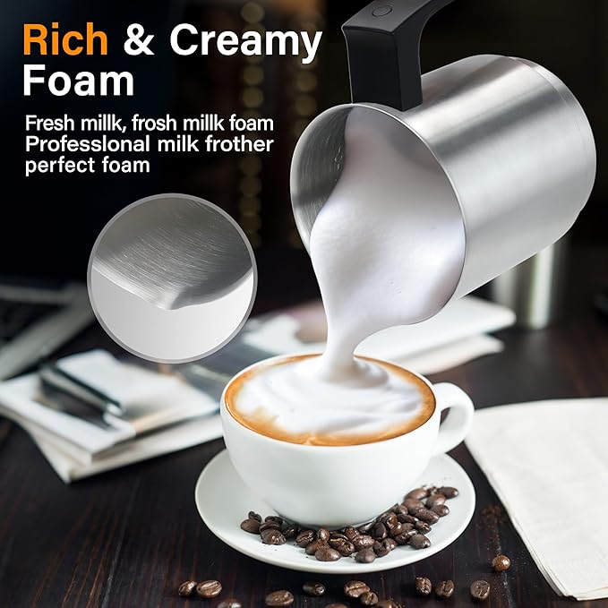 4 in 1 Milk Frother and Steamer, 500ml Electric Foam Maker with Dial Control & LED Indicator, Hot & Cold Milk Frother, Non-Stick Stainless Steel, Silent, Easy to Clean, for Coffee