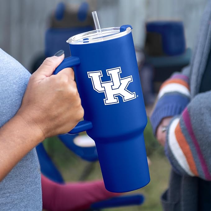 Logo Brands NCAA 40 oz Tumbler with Handle -Stainless Steel Insulated Travel Tumbler with Straw Lid – Powder Coated, Leak-Resistant, Keeps Drinks Hot/Cold – Great for Tailgating, or Everyday Use