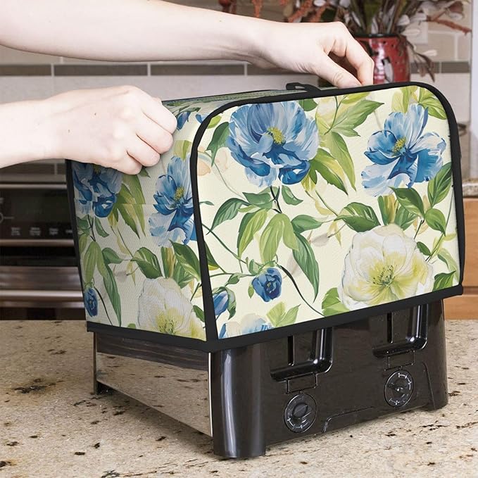 Pastoral Charm Flowers Toaster Cover 2 Slice, Cute Rural Bread Machine Cover, Washable Dust-Proof Cover for Kitchen Small Appliance Cover,with Top Handle
