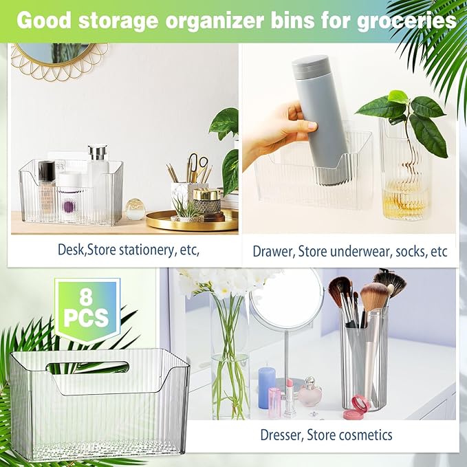 8 Pcs Storage Organizer Bins Wall Mounted Organizer Basket Plastic Cabinet Door Bins Stackable Hanging Baskets for Organizing for Wall Refrigerator Kitchen Bathroom Pantry(3.35'',White)