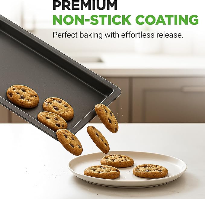NutriChef 3-Piece Nonstick Baking Sheet Set – Non-Toxic Cookie Sheets for Everyday Baking – Small, Medium & Large Oven Safe Bakeware Trays – Warp-Resistant, Easy to Clean & Dishwasher Safe