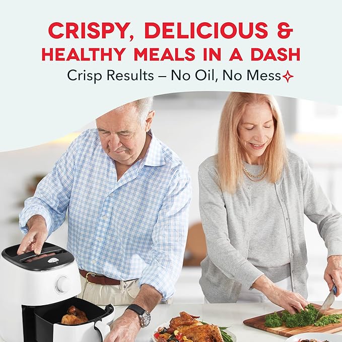 Dash Tasti-Crisp™ Air Fryer - AirCrisp® Technology - Compact Design with Adjustable Temperature Control - Nonstick Fry Basket & Auto Shut-Off Feature - 2.6 Quarts - White