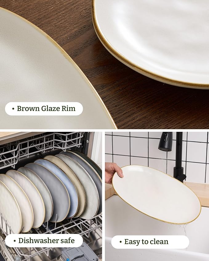 famiware Serving Platter, Oval 15.59/14.3/12.9inch Serving Dishes for Entertaining, Serving Bowls, Dishwasher Safe, Stoneware Serving Trays for Party, Food, Turkey, Cheese, Reactive Glaze, Matte White