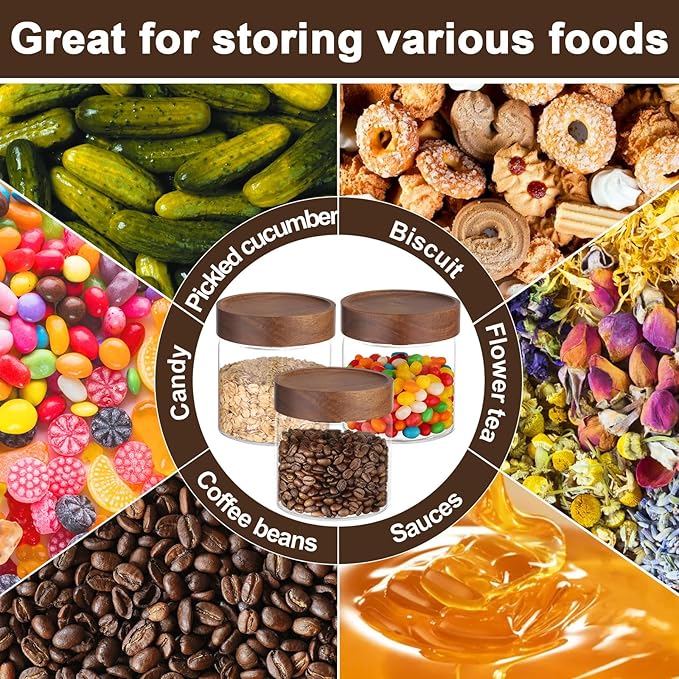 19oz Coffee Jars with Airtight Lid, 2 Pack Glass Mason Jars with Wood Lids Set, Srew Top Food Storage Containers for Sugar, Tea, Oats, Candy, Cookie, Bean - 3.9 x 3.9 inch Spice Bottle