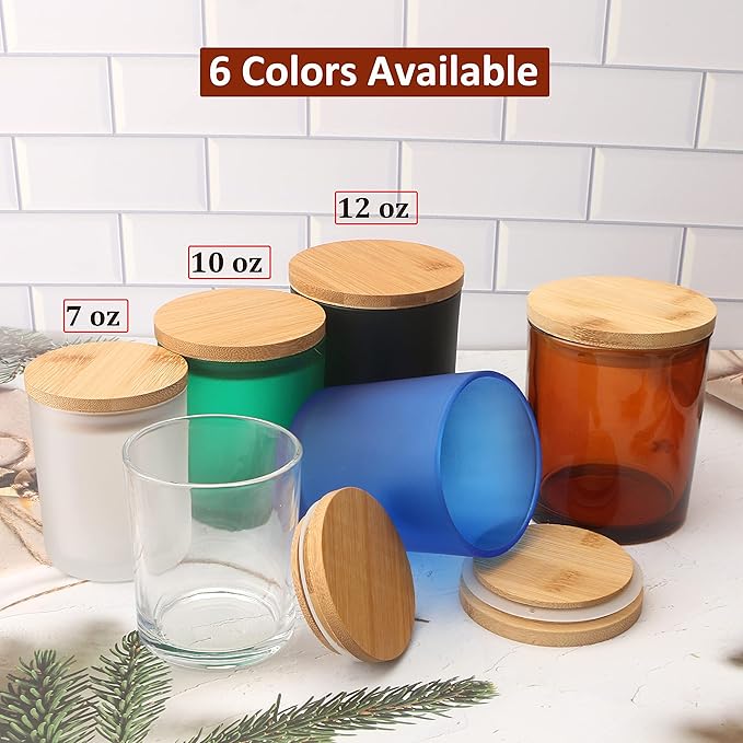 MILIVIXAY 12 Pack 7 OZ Frosted Glass Candle Jars with Lids and Candle Making Kits - Bulk Empty Candle Jars for Making Candles - Spice, Powder Containers.