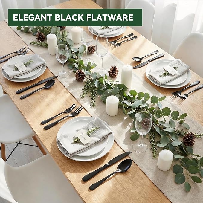 JUNLIN 49 Pieces Black Silverware Set with Steak Knives, Stainless Steel Silverware with Organizer Flatware Utensils Set for 8, Forks and Spoons Silverware Set Cutlery Set