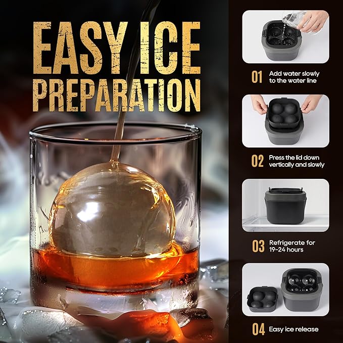 Mooues Clear Ice Ball Maker Mold, Whiskey Ice Cube Tray, 2.4 Inch Large Round Ice Molds for Cocktails Whisky Bourbon Liquor, Best Dad Ever Gifts for New Dad Husband Men who Have Everything