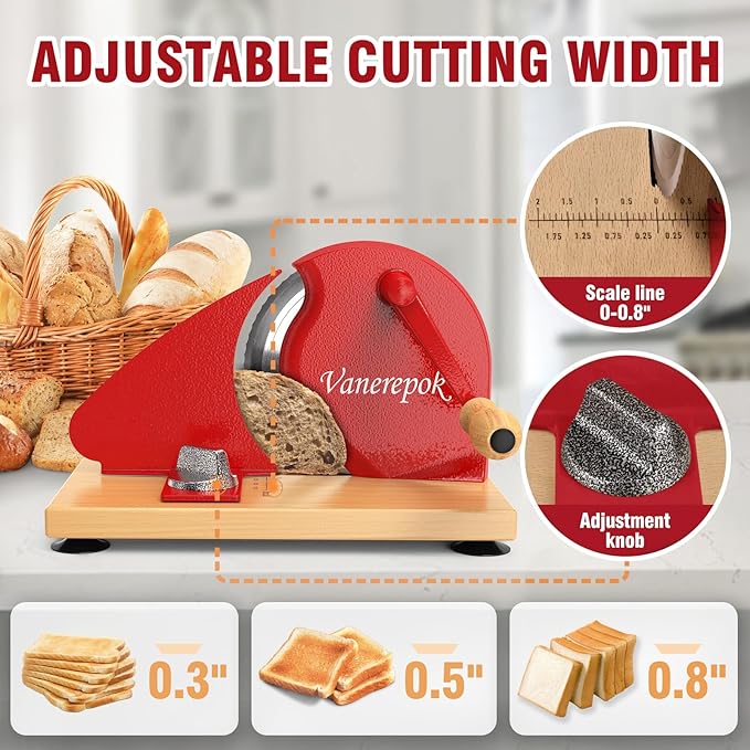vanerepok Manual Bread Slicer for Homemade Sourdough Bread Versatile Hand Crank Bread Slicer for Sourdough Crusty Bread Etc Stainless Steel Slicers Adjustable Width for Homemade & Commercial Use