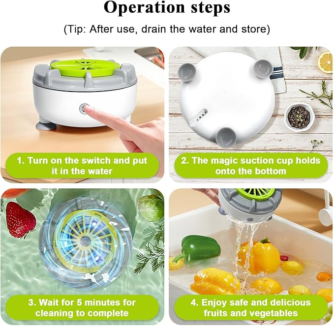 Fruit and Vegetable Cleaning Machine, 5-Min Rapid Fruit Vegetable Meat Purifier with Suction Cup Base - Wireless Charging Portable Food Cleaner for Fruits, Veggies, Meat (Type A)