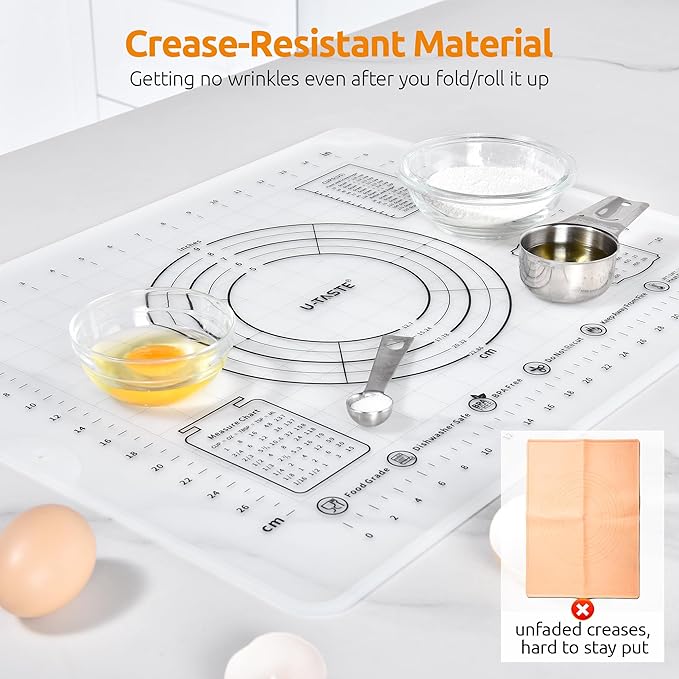 U-Taste 600ºF Heat-Resistant 10in Long Skinny Silicone Jar Spatula, and 20inx16in Large Silicone Pastry Mat Food-Grade Non-Stick Dough Rolling Mat (Black+Transparent)